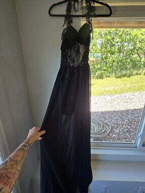 Black Lace Bodice Maxi Dress With Shorts